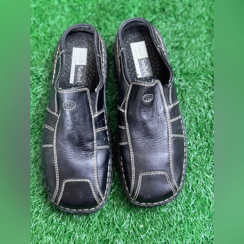 Josef Seibel Black Leather Slip-On Loafers Size 38